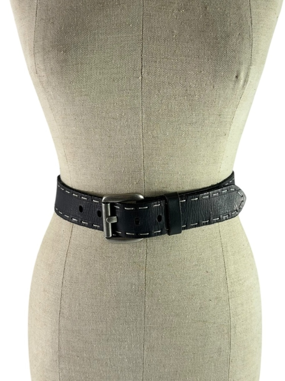 Genuine Vintage LUCKY BRAND Black Leather Belt Thick Stitch 36 Men's